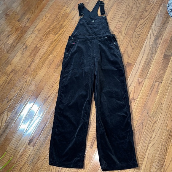 Tommy Hilfiger Vintage 90s Y2K Black Velvet Bib Overalls Size M Rare